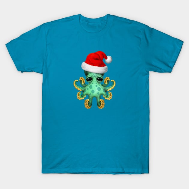 Green Baby Octopus Wearing a Santa Hat T-Shirt by jeffbartels